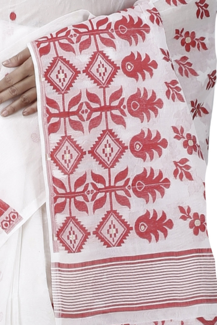 White Pure Cotton Urmila Jamdani Saree (1127)